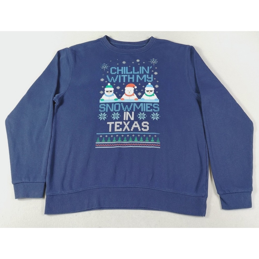 Home‎ Free Sweatshirt Mens Medium Blue Chillin With My Snowmies Texas Christmas